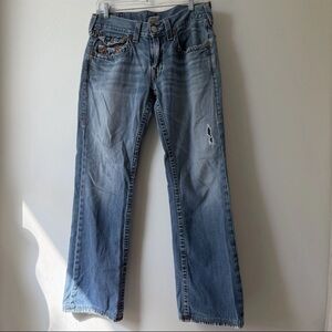 True Religion Rainbow Stitch bootcut  women's jeans 32 X 31 mid blue denim USA